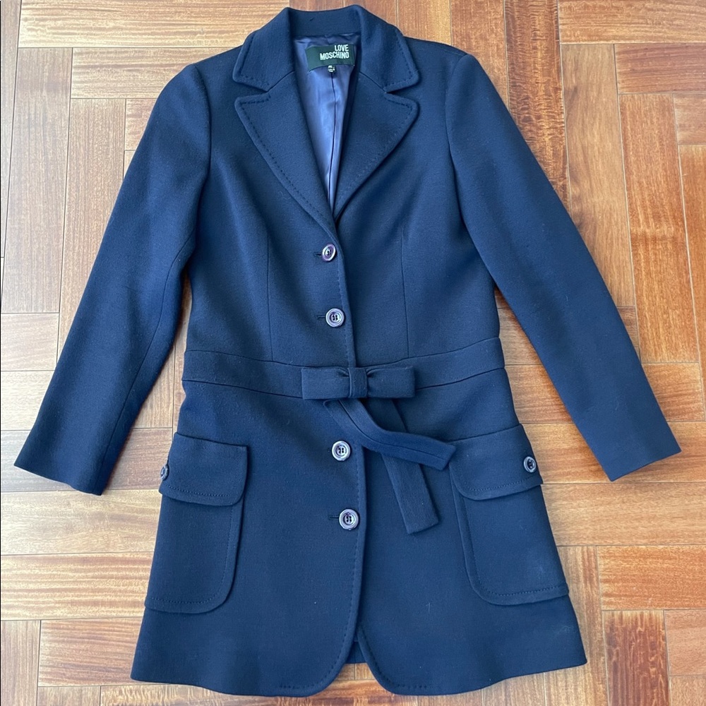 Women’s LOVE Moschino Wool Blend Coat with Bow - US 6 - FR 38
